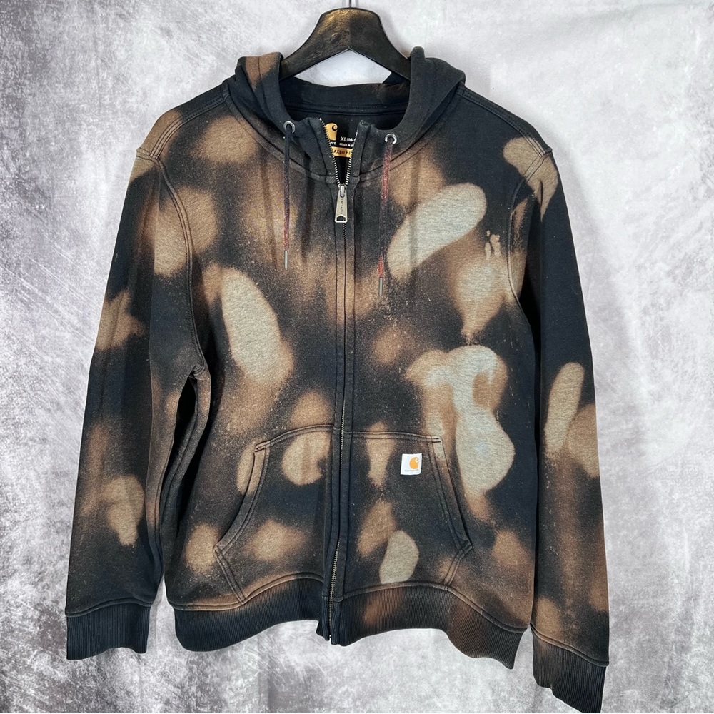 Carhartt Womens  XL Black Clarksburg Full Zip Hoodie Sweater Jacket Custom Dyed